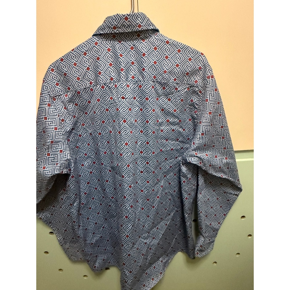 Vatrenus FR Flame Resistant Work Shirt Mens Medium Blue Geometric Snap Western - Picture 3 of 5